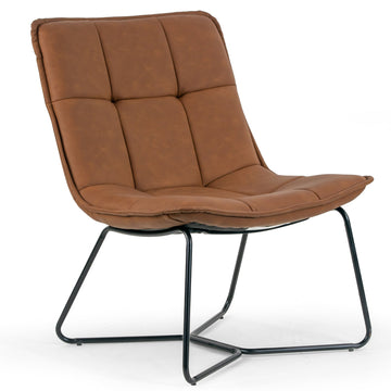 Aurele Light Brown Faux Leather Armless Accent Chair with Black Metal Legs