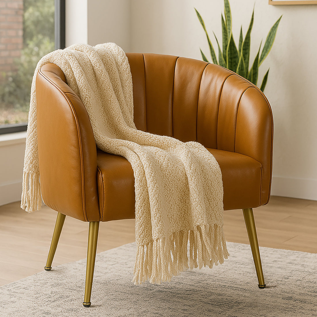 Avia Cappuccino Faux Leather Accent Chair with Decorative Stitching