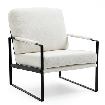 Ayume White Boucle Accent Chair with Black Iron Legs