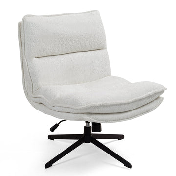 Benecia White Boucle Upholstered Fabric Accent Chair with Black Metal Swivel Legs