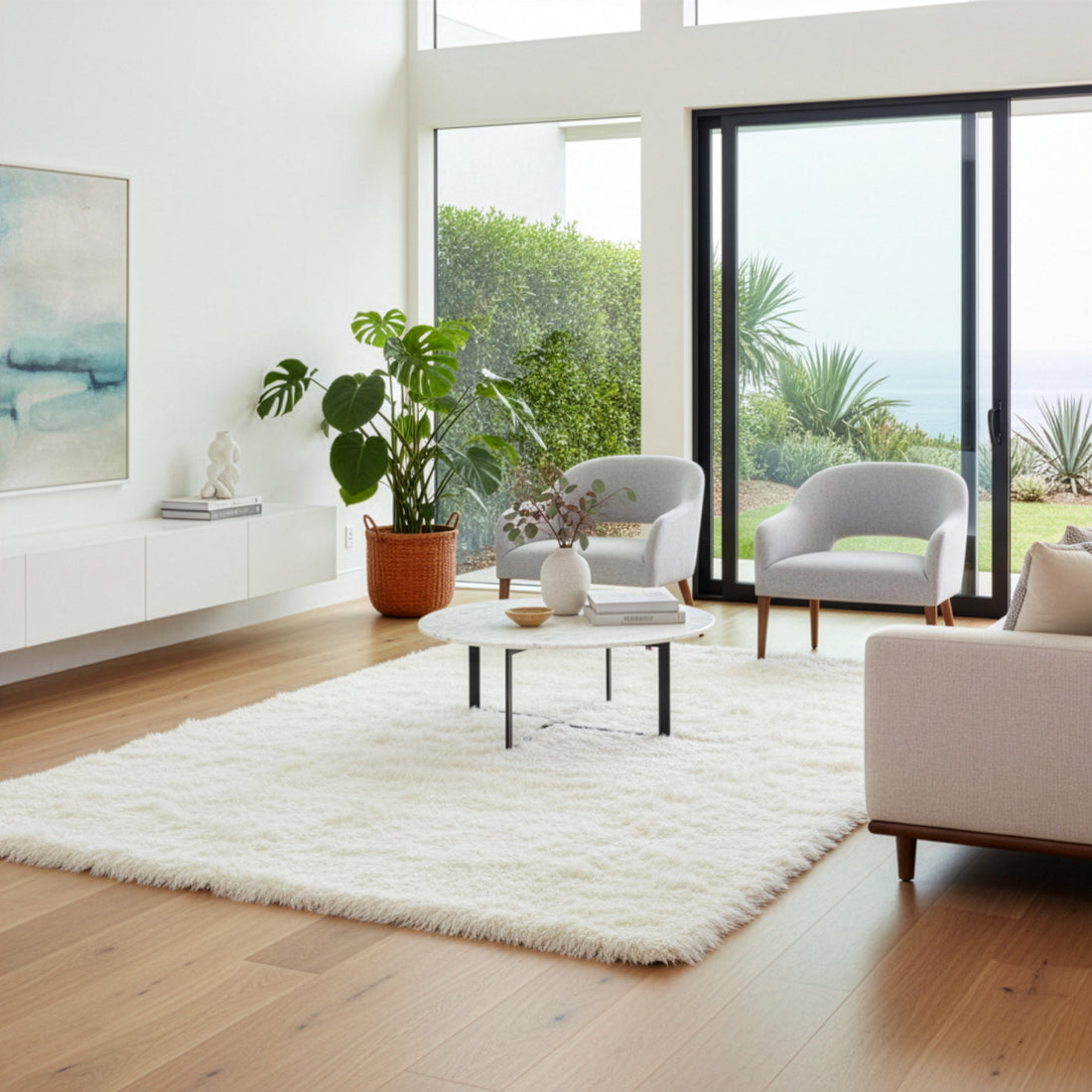 Faux Sheepskin Fur Area Rug White Rectangular 7x5