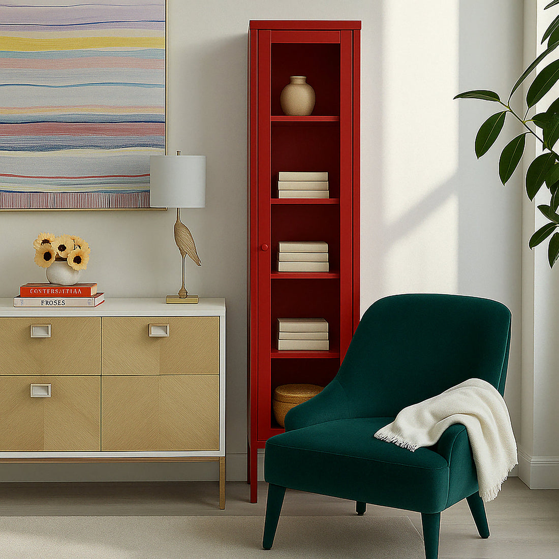 Avis 71-inch Red Metal Cabinet with Clear Door