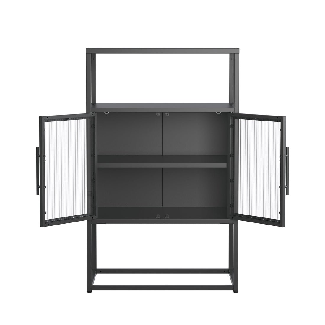 Benvolio 41.34-inch Black Two Door Storage Cabinet with Fluted Clear Doors and Above Cabinet Display