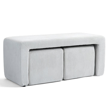 Belgin Beige Corduroy Velvet Fabric Bench with Ottomans