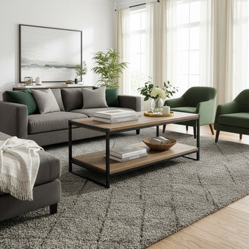 Ailis Brown Pine Wood Black Metal Frame Coffee Table