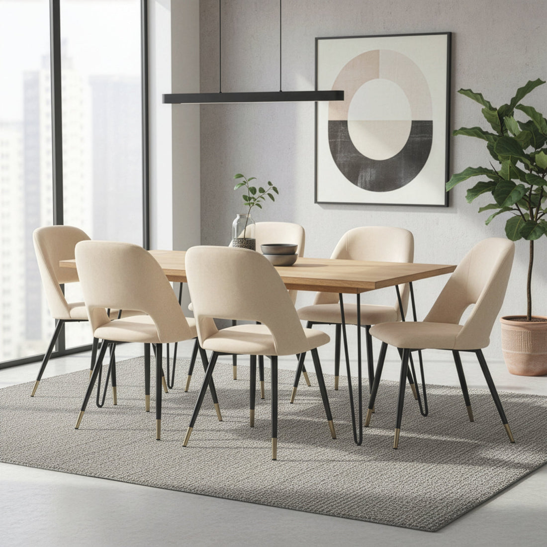 Set of 2 Ania Beige Velvet Dining Chair with Golden Accented Metal Legs