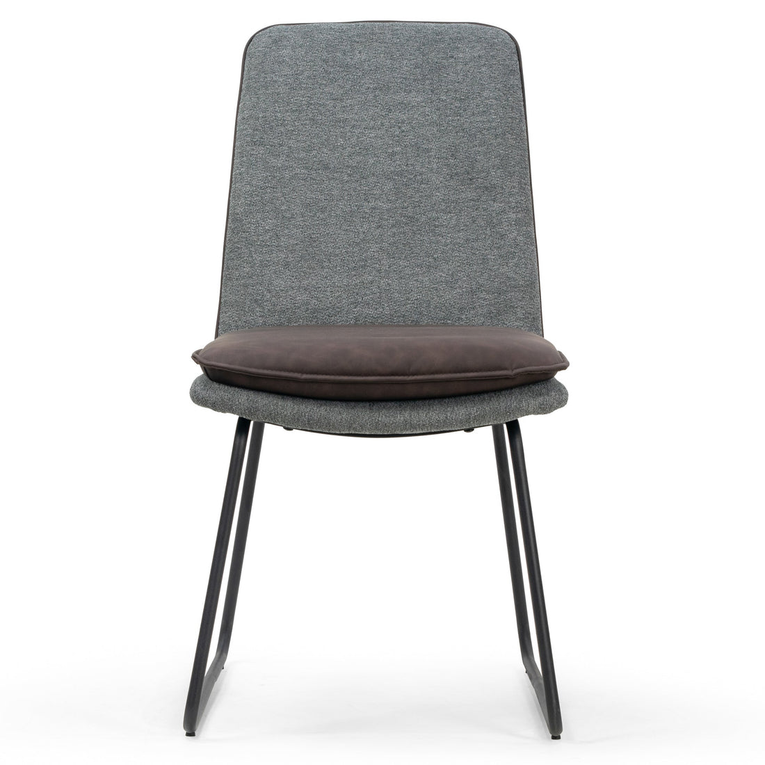 Set of 2 Arch Grey Fabric Dining Chair with Brown Cushion and Piping