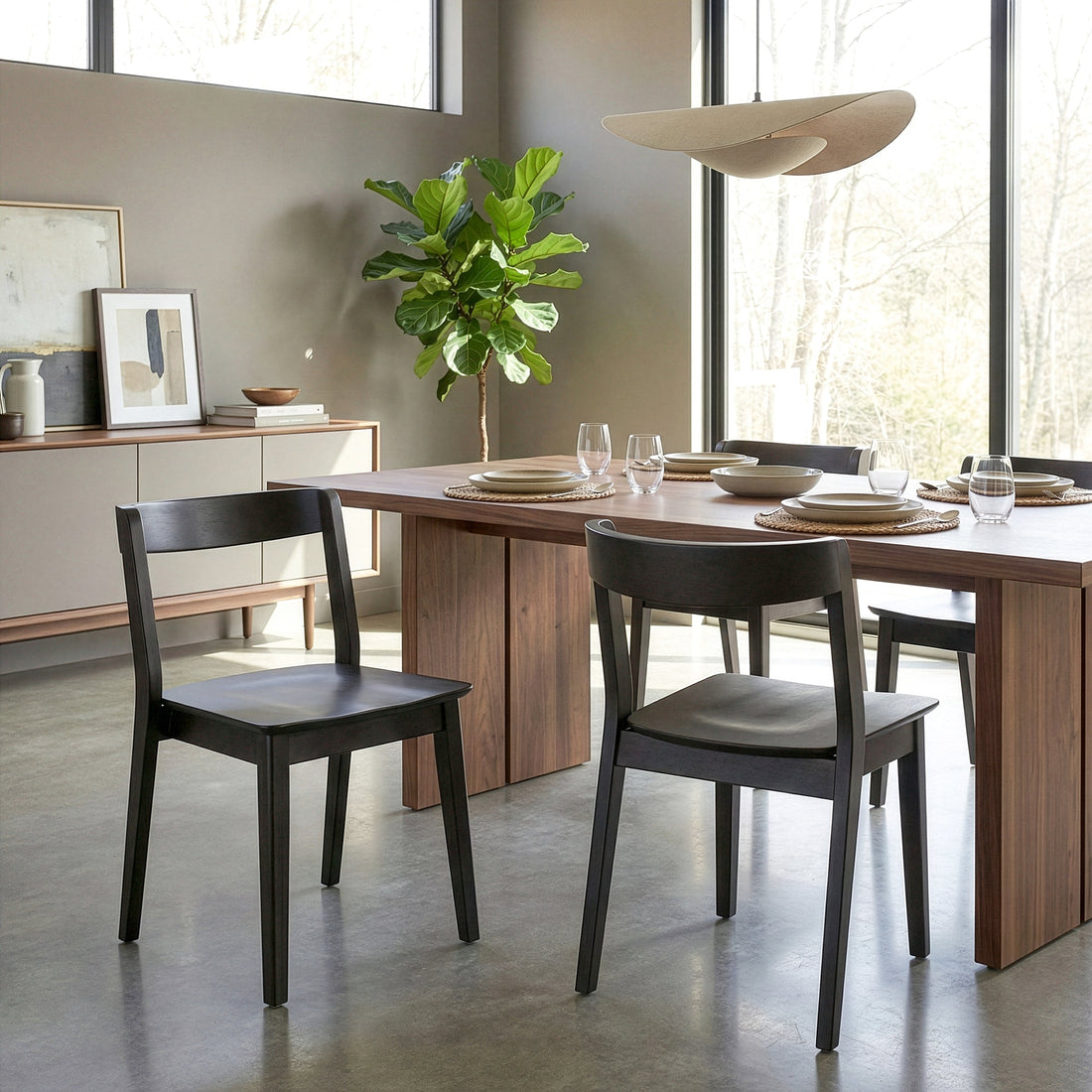 Set of 2 Astor Black Solid Wood Chair with Curved Back