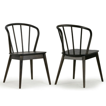 Set of 2 Azure Black Rubberwood Dining Chair with Windsor Back