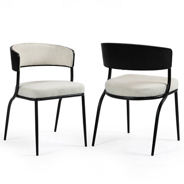 Set of 2 Bayle White Boucle Fabric Dining Chair with Black Iron Legs