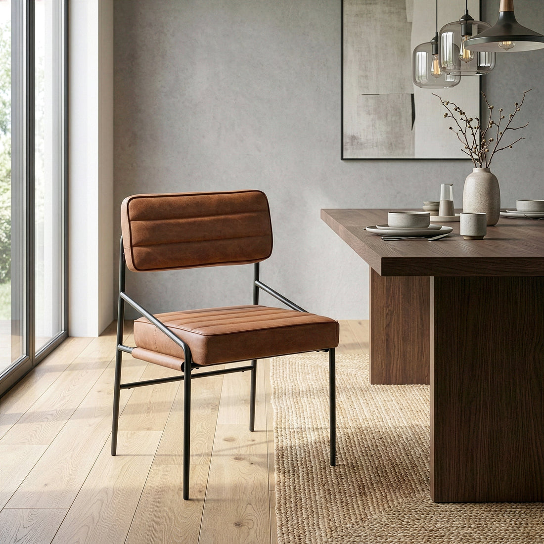 Becker Brown Faux Leather Dining Chair with Black Iron Legs
