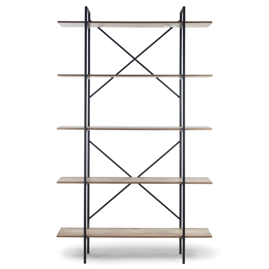 August 84.75 In. Metal Frame Light Brown Etagere Bookcase Five-shelf Media Center