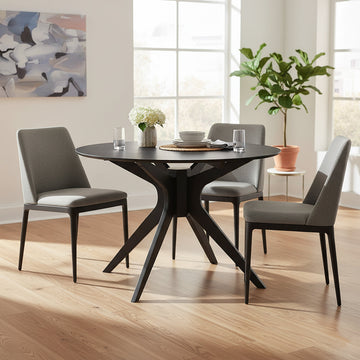 Blair Black Wash Round Wood Dining Table with Starburst Style Base