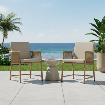 Set of 2 Bianca Brown Outdoor Dining Chair with Hand-Woven Synthetic Rattan Arms