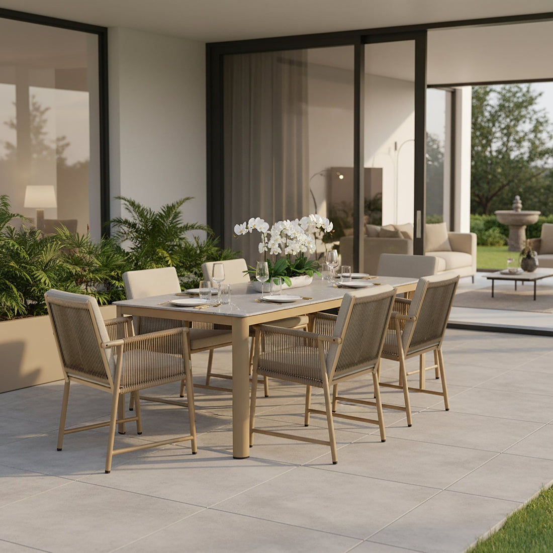 Set of 2 Bianca Brown Outdoor Dining Chair with Hand-Woven Synthetic Rattan Arms