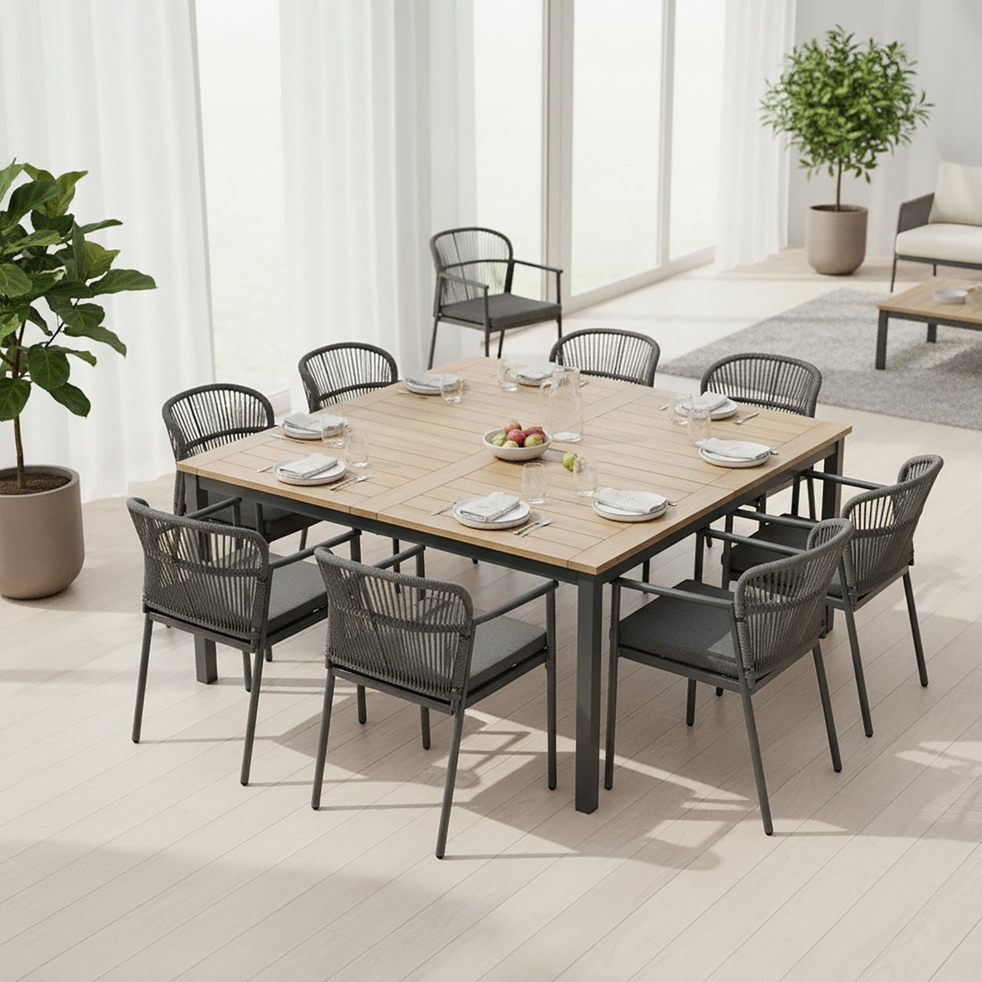 Set of 2 Bina Grey Outdoor Dining Chair with Hand-Woven Synthetic Rattan Back