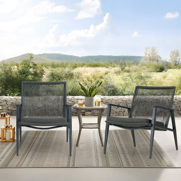 Set of 2 Biton Grey Outdoor Lounge Chair with Seat Cushion