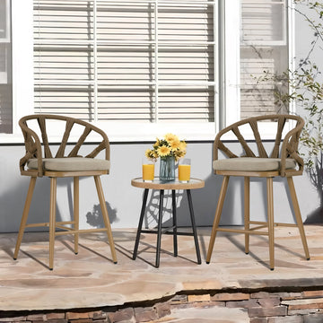 Set of 2 Birre Outdoor Counter Height Stool with Hand-Woven Back