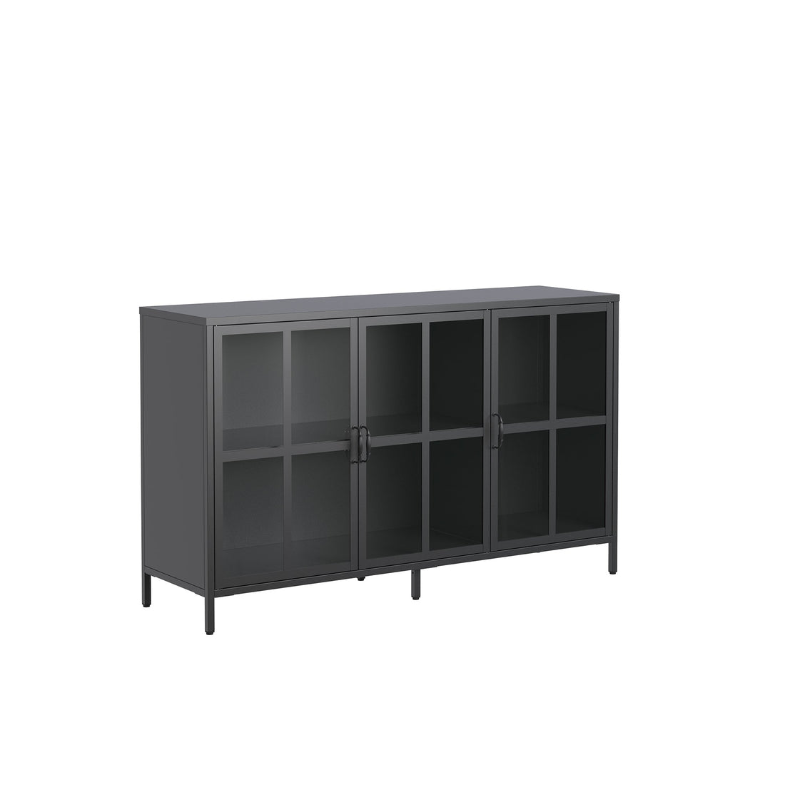 Berlinde 33.52-inch Black Three Door Sideboard with Clear Doors