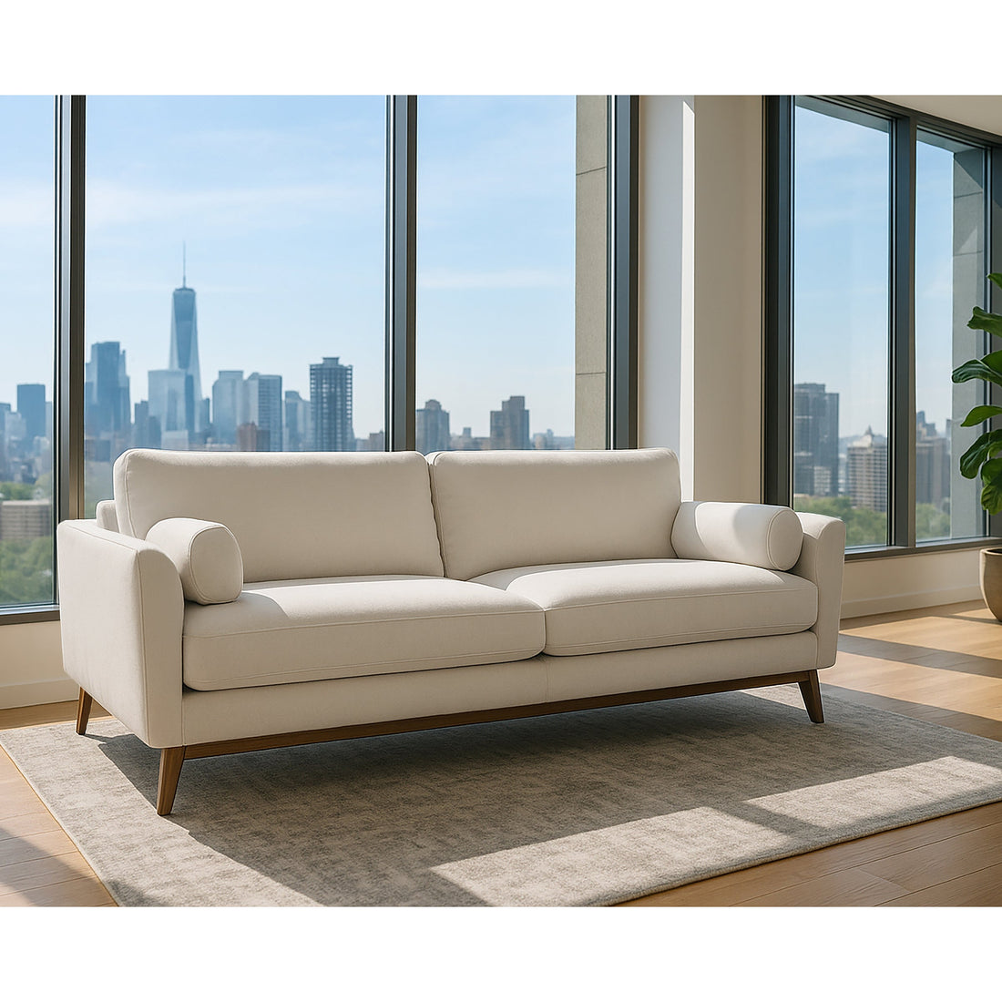 Birre Beige Micro Boucle Fabric Sofa with Wood Legs
