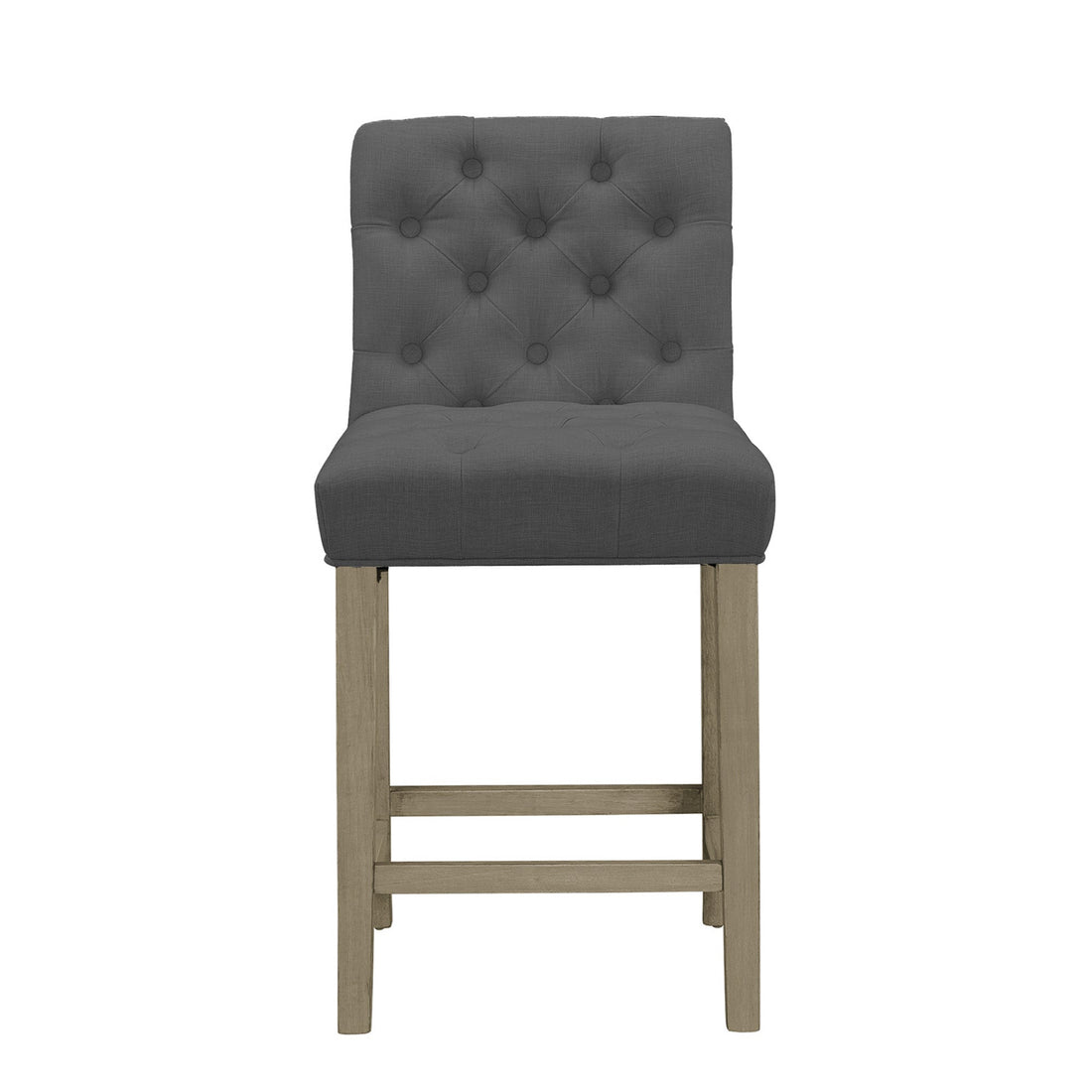 Set of 2 Alee Grey Fabric Counter Stool with Tufted Buttons and Wood Legs
