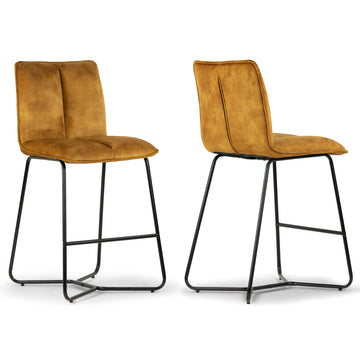 Set of 2 Avent Capuccino Brown Fabric Counter Stool with Black Metal Legs