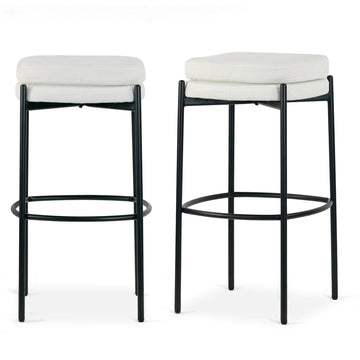 Set of 2 Avril White Boucle Backless Bar Stool with Black Metal Legs
