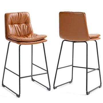 Set of 2 Bauer Brown Faux Leather Bar Stool with Black Iron Legs