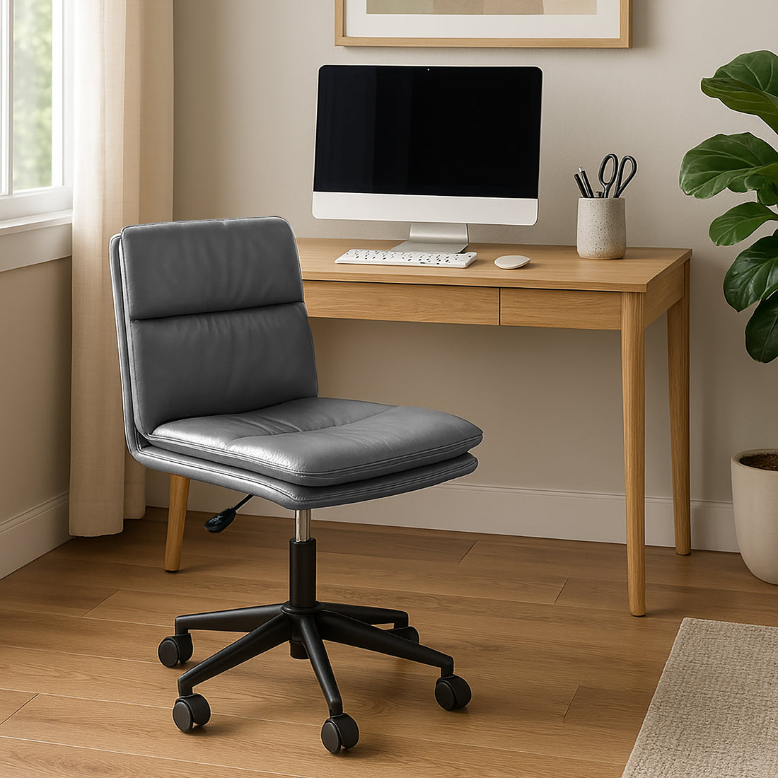 Avak Grey Faux Leather Adjustable Height Swivel Office Chair