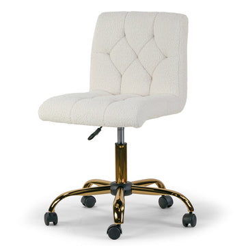 Aman Cream Boucle Upholstered Adjustable Height Swivel Office Chair with Golden Frame Wheel Base