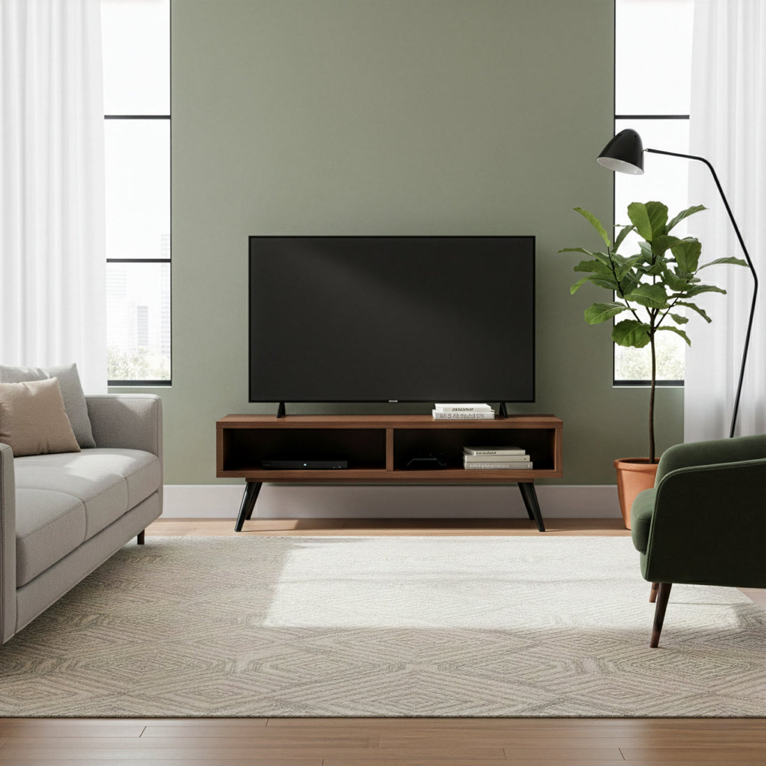 Akamu Scandinavian Style Modern Walnut Finish TV Stand