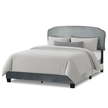 Aric Silver Gray Velvet Queen Bed with Contrasting Piping Accent