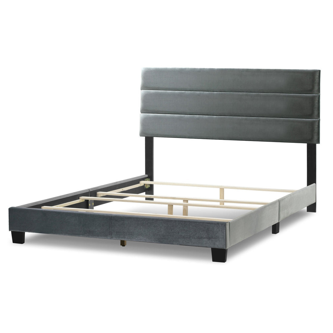 Aris Silver Gray Velvet Queen Bed with Line Stitching Tufting