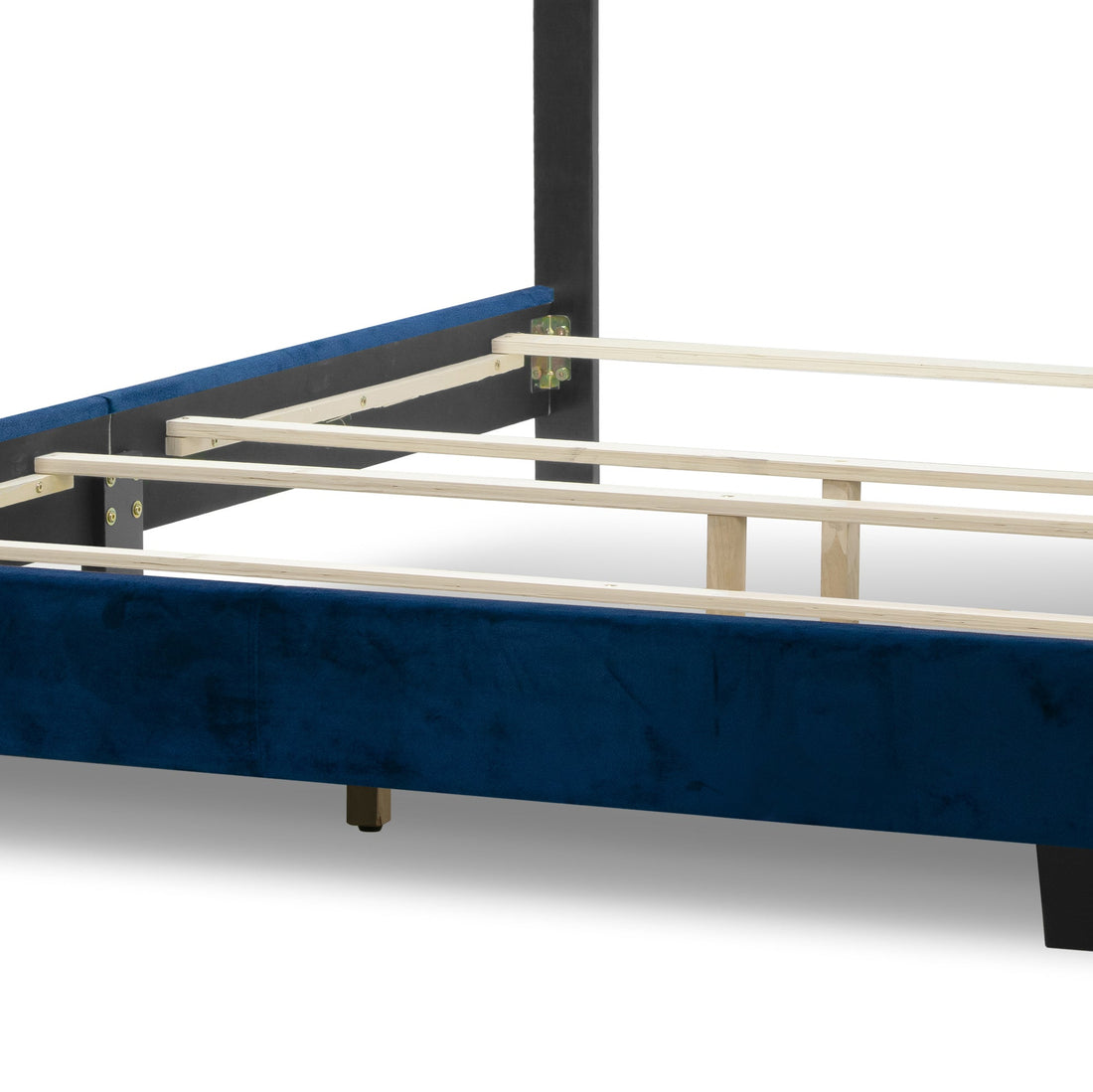 Asali Navy Blue Velvet King Bed with Button Tufting and Nail Headed Wings