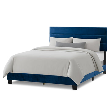 Aris Navy Blue Velvet Twin Bed with Line Stitching Tufting