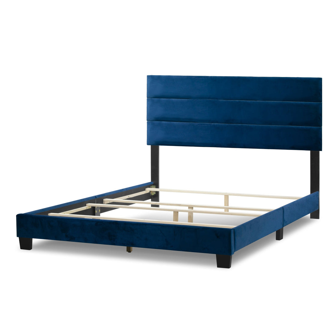 Aris Navy Blue Velvet King Bed with Line Stitching Tufting