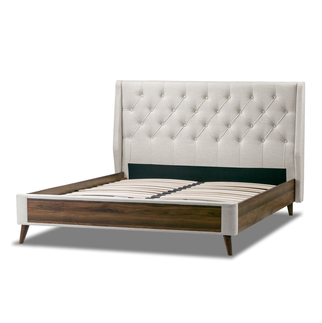 Arlo Beige Fabric Twin Bed with Wings and Button Tufting