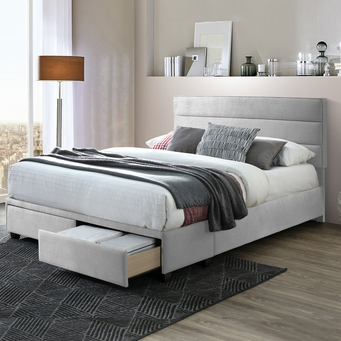 Arnia Silver Gray Twin Bed Captain’s Bed with Two Storage Drawers