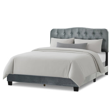 Artan Silver Gray Velvet Twin Bed with Button Tufting
