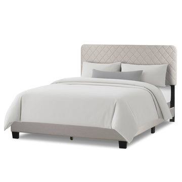 Aurum Beige Fabric Queen Bed with Decorative Stitching