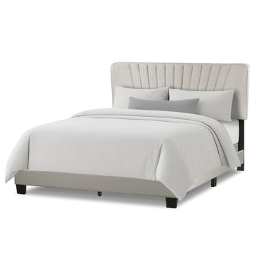 Autumn Beige Fabric Queen Bed with Decorative Stitching