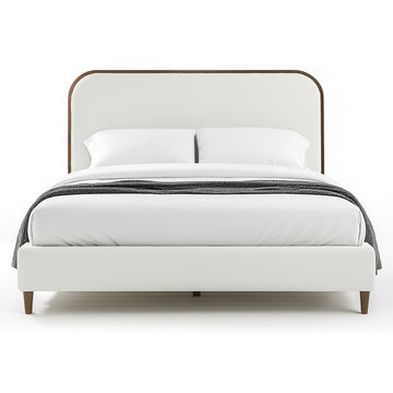 Brenda Fabric Upholstered Queen Bed with Wood Trim Accent